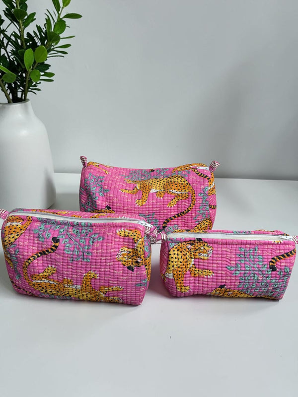 Quilted Pouch Trio - Pink Safari