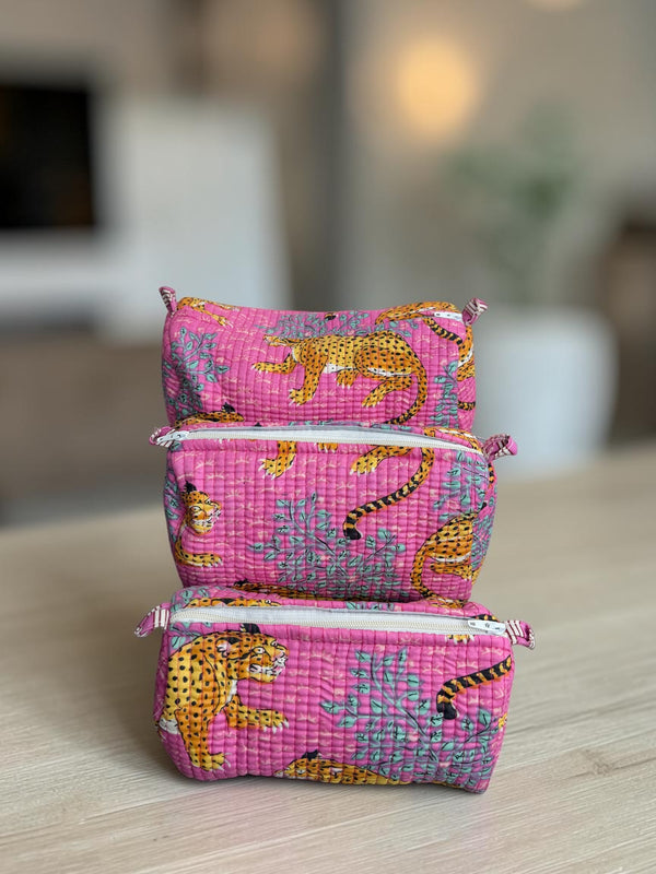 Quilted Pouch Trio - Pink Safari