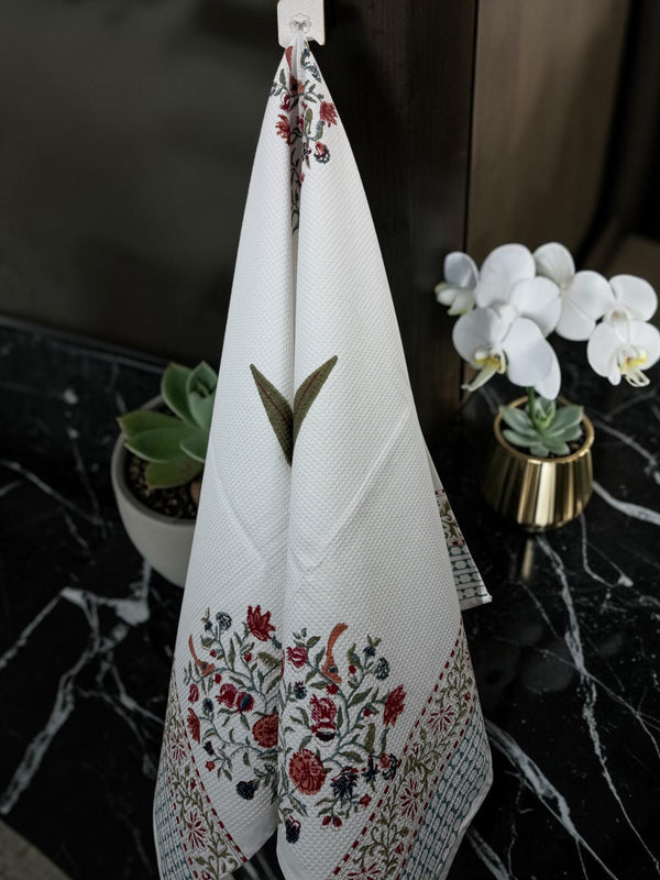 Sanganeri Floral Buta Handblock waffle Bath Towel