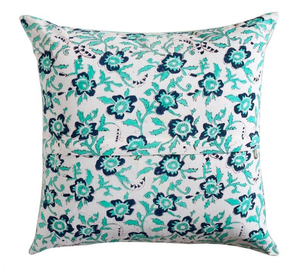MUGHAL BLOOM HAND BLOCK COTTON CUSHION COVER SET – 16x16 - newkasa