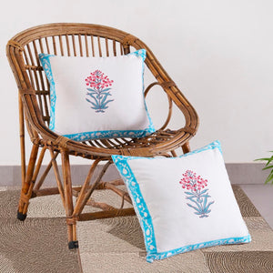 Reversible blue chevron cotton cushion cover handcrafted in Jaipur