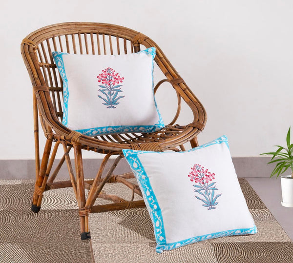 Reversible blue chevron cotton cushion cover handcrafted in Jaipur