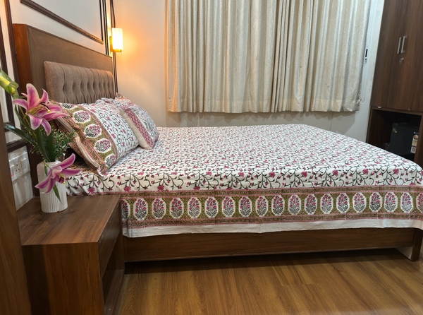 JAIPURI ROYAL PREMIUM COTTON BEDSHEET WITH ROSE PRINT (QUEEN SIZE 90*108) - newkasa