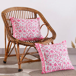 ROYAL RAJASTHANI PINK FLOWER HAND BLOCK PRINT CUSHION COVER SET – 16x16 - newkasa