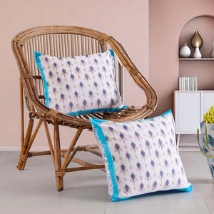 INDIGO DROP HAND BLOCK COTTON CUSHION COVER SET – 16x16 - newkasa