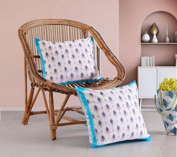 INDIGO DROP HAND BLOCK COTTON CUSHION COVER SET – 16x16 - newkasa