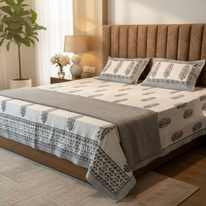 JAIPURI PREMIUM COTTON BEDSHEET WITH MARIGOLD VINE MOTIFS (QUEEN SIZE 90*108) - newkasa