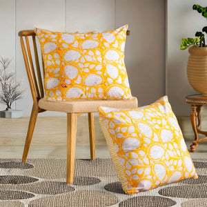 SUNSHINE FLORAL ARTISANAL HAND BLOCK COTTON CUSHION COVER SET – 16x16 - newkasa