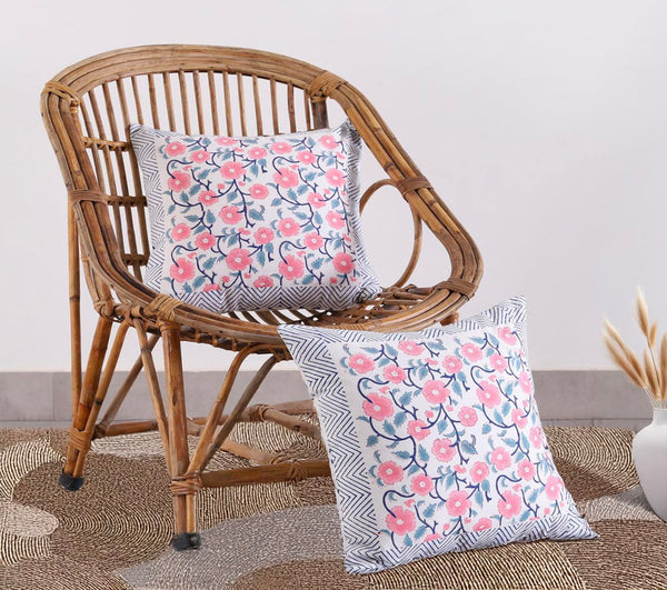 BLOSSOM VINE HAND BLOCK COTTON CUSHION COVER SET – 16x16