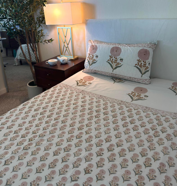 Gulabi Saaz – Jaipuri Hand Block Cotton Bedsheet (QUEEN SIZE 90*108)