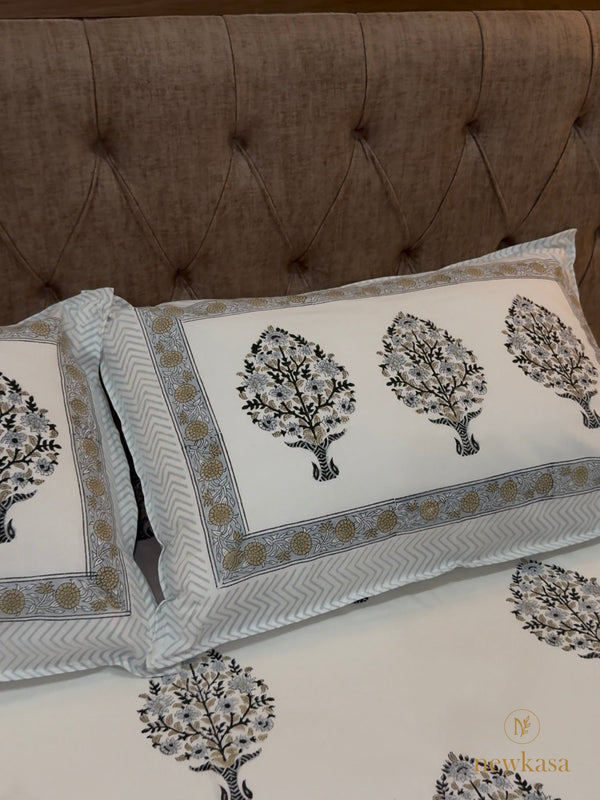 RAJPUTANA TREE ARTISTRY HANDCRAFTED COTTON BEDSHEET (QUEEN SIZE 90*108) - newkasa