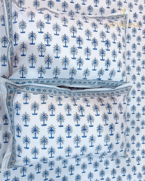 AZURE PALM PREMIUM HANDBLOCK COTTON BEDSHEET (KING SIZE 108*108) - newkasa