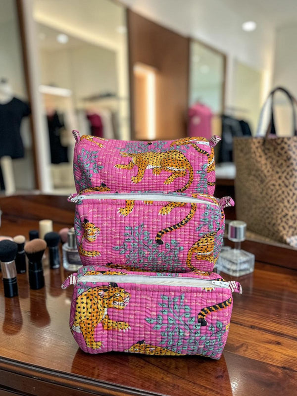 Quilted Pouch Trio - Pink Safari