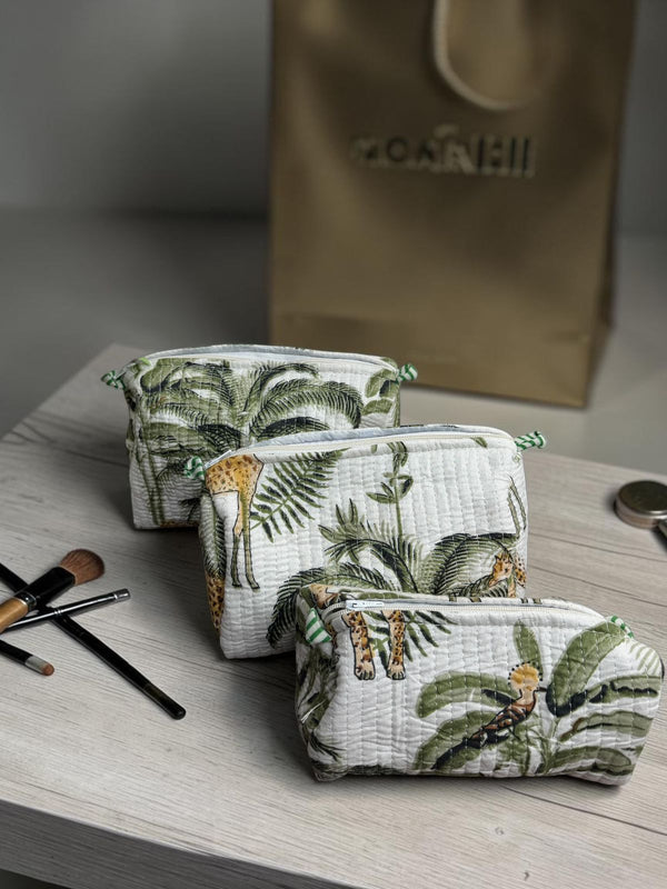 Quilted Pouch Trio- Ivory Safari