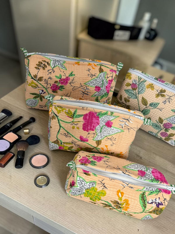 Quilted Vanity Bags – Peach Flora