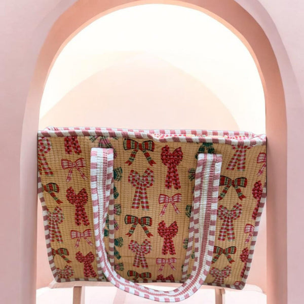 Quilted Tote Bag - Bow Bliss