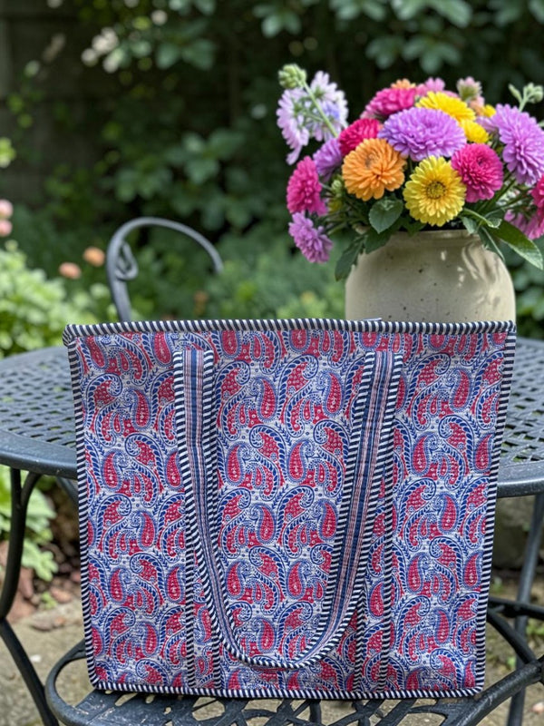 Quilted Tote Bag - Denim Bloom