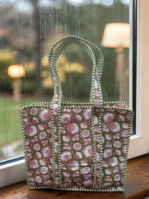 Olive Bloom Quilted Tote Bag