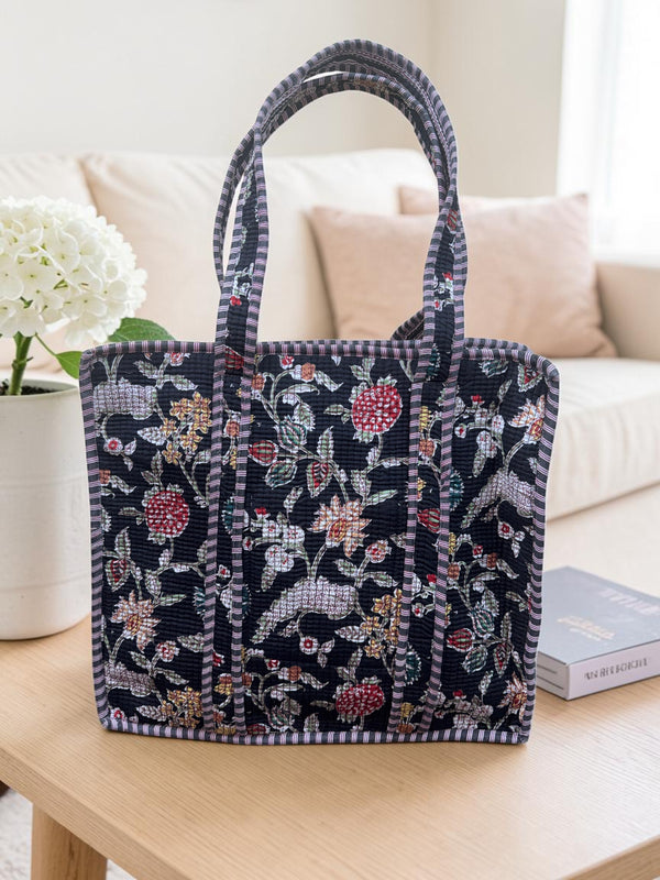 Quilted Tote Bag - Vintage Garden