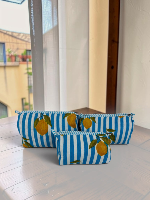 Sky Blue Lemon Stripe Pouch bag