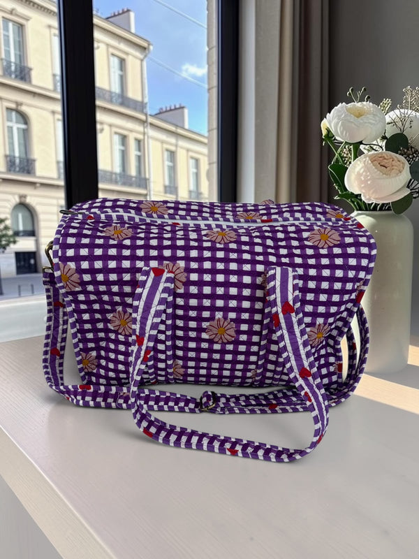 Purple Daisy Gingham Duffle Bag