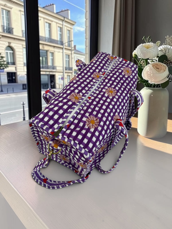 Purple Daisy Gingham Duffle Bag