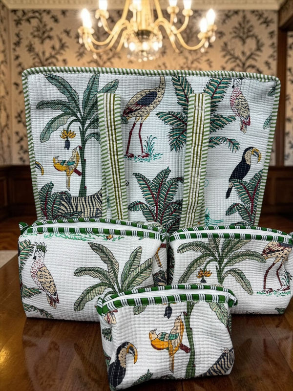 Emerald Safari Quilted Cotton Tote Bag with Inner Pocket