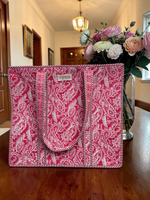 Quilted Tote Bag - Gulaabi Raag
