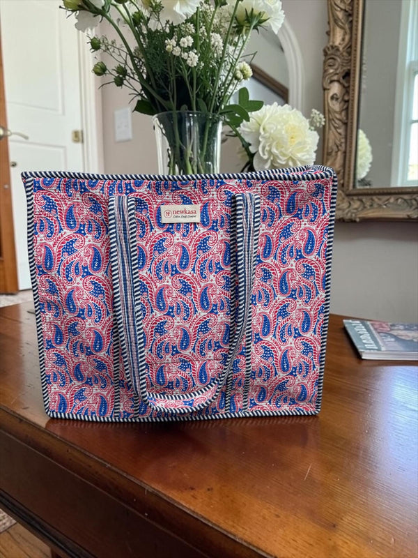 Quilted Tote Bag - Royal Paisley