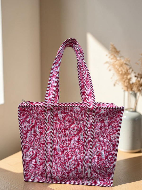 Quilted Tote Bag - Gulaabi Raag