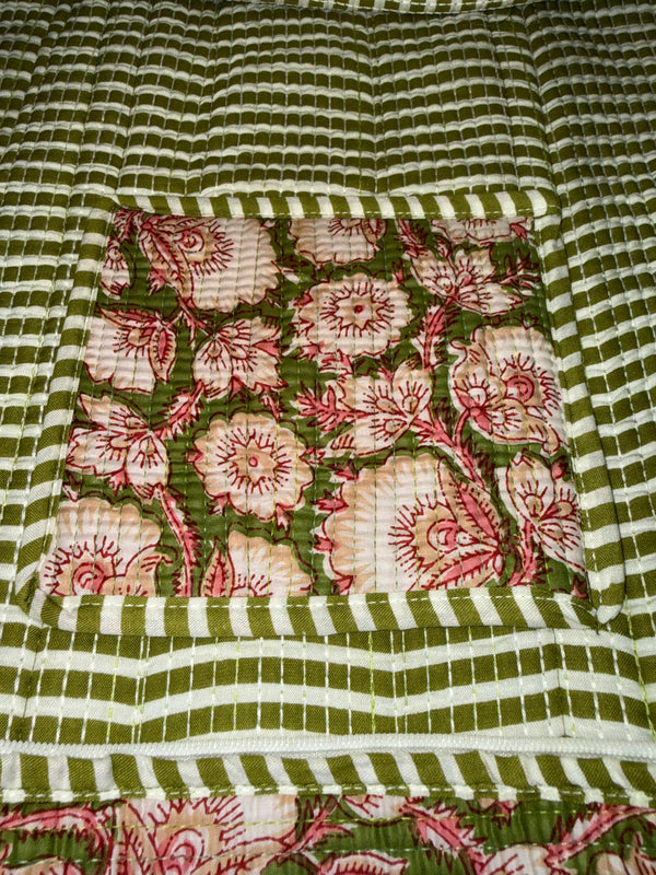 Olive Bloom Quilted Tote Bag