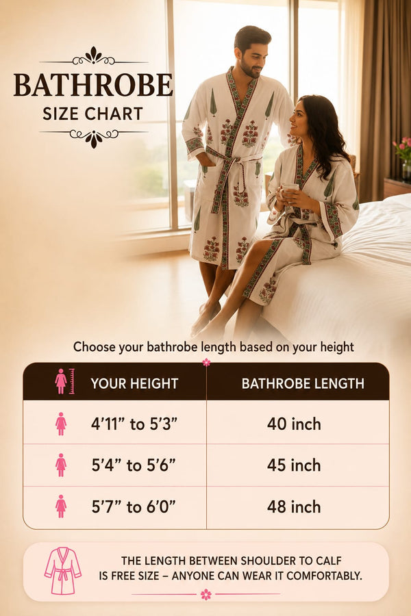 Raj Angan Cypress Waffle Handblock Printed Cotton Bathrobe
