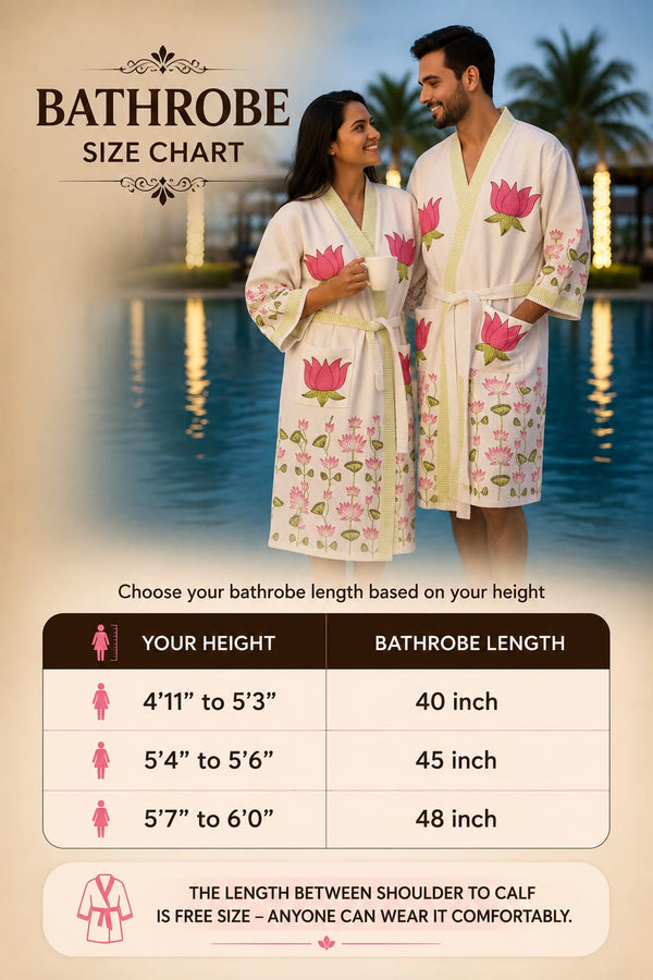 Lotus Escape Waffle Handblock Printed Bathrobe