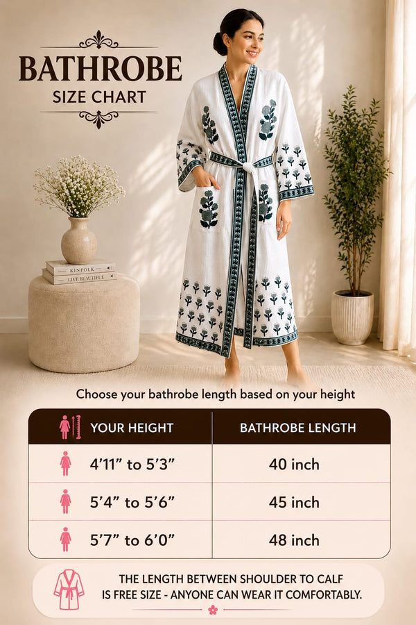 Botanical buta Waffle Handblock Printed Bathrobe