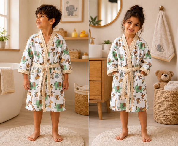 Safari Friends Waffle Cotton Bathrobe for Kids
