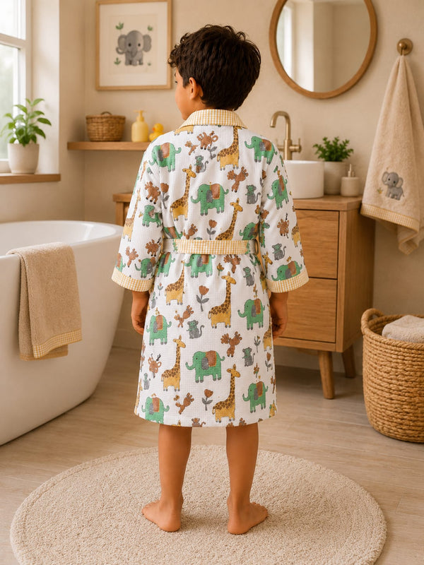 Safari Friends Waffle Cotton Bathrobe for Kids