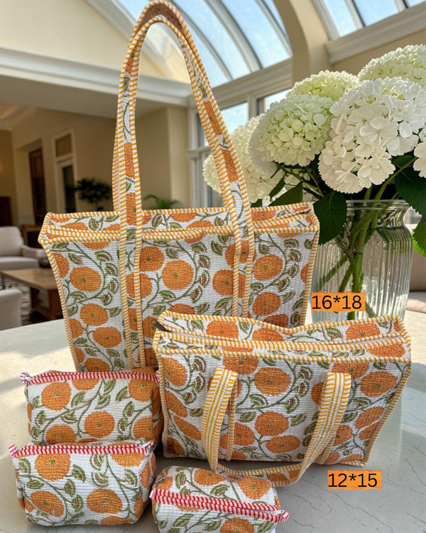 Quilted Tote Bag - Saffron Bloom