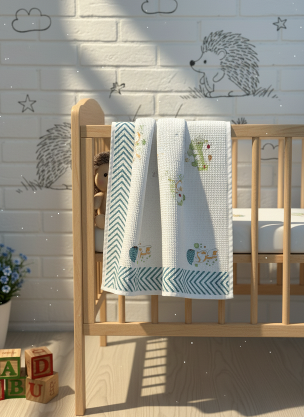 Jungle Jamboree Waffle Handblock Printed Baby Towel Set of 2