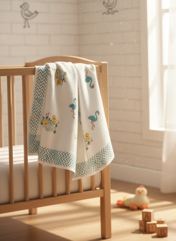 Puddle Pals Waffle Handblock Printed Baby Towel Set of 2