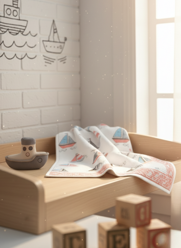 Penny Penguin Waffle Handblock Printed Baby Towel Set of 2