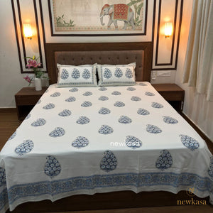 JODHPUR INDIGO PAISLEY PREMIUM COTTON BEDSHEET (KING SIZE 108*108) - newkasa